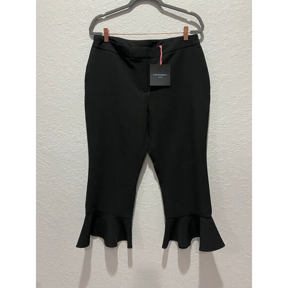 Cynthia Rowley Black Cropped Ruffle Hem Dressy Pants Sz 12 NWT - Picture 1 of 8